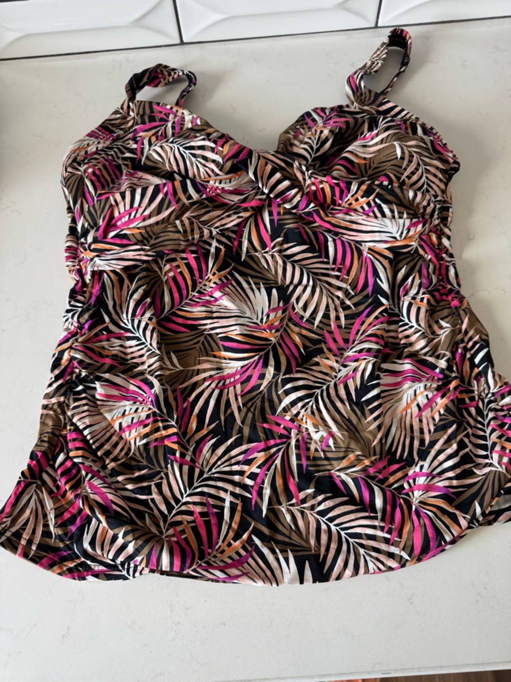 Lands' End Women’s Multicolor Palm-Print Swim Tankini Top